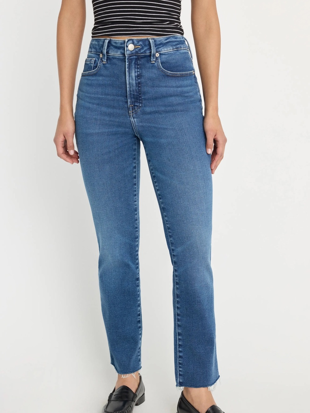 Good American Good Legs High Rise Straight Jeans Raw Hem